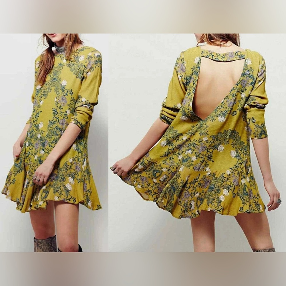 Free People Smooth Talker Tunic Top Womens S Mini Dress Boho Floral Open Back